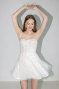 Sequined A-Line Wedding Dresses Bow Tulle Shoulder Strap Sweetheart Bridal Gowns Above Knee Vestido De Novia Custom Made