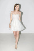 Sequined A-Line Wedding Dresses Bow Tulle Shoulder Strap Sweetheart Bridal Gowns Above Knee Vestido De Novia Custom Made