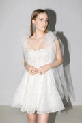 Sequined A-Line Wedding Dresses Bow Tulle Shoulder Strap Sweetheart Bridal Gowns Above Knee Vestido De Novia Custom Made