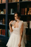 Sequined A-Line Wedding Dresses Bow Tulle Shoulder Strap Sweetheart Bridal Gowns Above Knee Vestido De Novia Custom Made