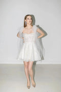 Sequined A-Line Wedding Dresses Bow Tulle Shoulder Strap Sweetheart Bridal Gowns Above Knee Vestido De Novia Custom Made