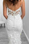 Vintage Lace Mermaid Wedding Dresses Deep V-Neck Appliques Brush Train Bodycon Bridal Gowns Spaghetti Straps Bride Dress