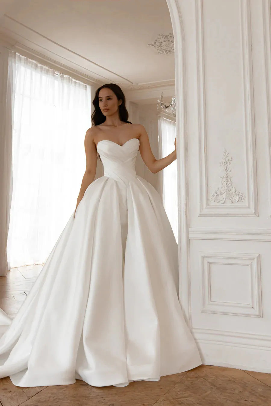 Basque Waist Wedding Dress Satin Princess Mermaid Vestido De Novia Court Train Dress Bridal Gown Bow Simple