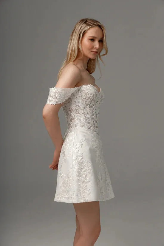 Short Lace Wedding Dress Modern Mermaid Bow Court Train Dress Satin Vestido De Novia Princess Gown