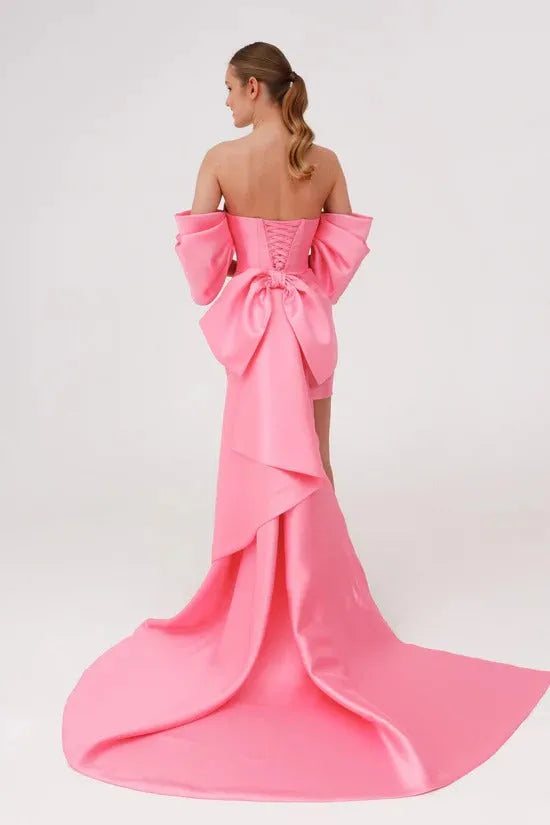 Prom Dream Satin Mermaid Princess Bridal Gown Vestido De Novia Bow Simple Court Train Wedding Dress Dress