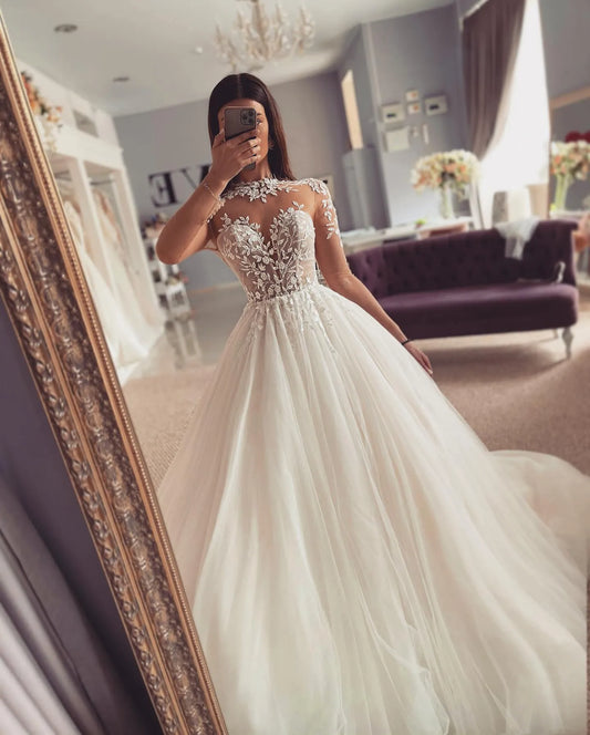 Gorgeous Bohemian Wedding Dresses Women's Elegant Sweetheart A-Line Decal Princess Bridal Gowns Tulle Formal Beach Party Vestido