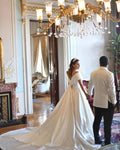 Classic Elegant Wedding Dresses Women's A Line Satin Sexy V Neck Princess Off The Shoulder Formal For Bridal Gowns Vestido Novia