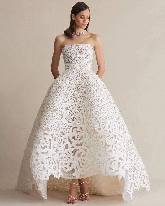 Sexy Strapless Full Lace A Line Wedding Dresses Vestido de noiva Modern Bridal Gowns Corset Back Robe de mariage