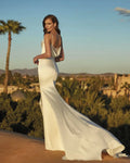 Square-Neck Sleeveless Beaded Lace Mermaid Wedding Dress Open Back Court Train Floor Length Bridal Gown Custom Made