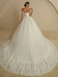 Exquisite Wedding Dress For Woman Ball Gown Off the Shoulder Sleeveless Bridal Gown Lace Appliques Sweep Train Tulle Customed