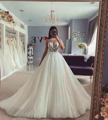 Gorgeous Bohemian Wedding Dresses Women's Elegant Sweetheart A-Line Decal Princess Bridal Gowns Tulle Formal Beach Party Vestido White 2