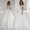 Off The Shoulder Beach Wedding Dress V-Neck Appliqued Bride Dresses Boho Elegant Lace Bridal Gowns Bohemian