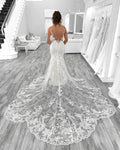 Luxury Wedding Dress Women Mermaid Open Back V-Neck Lace Spaghetti Strap Bridal Gown Sweep Train Vestidos De Novia