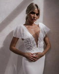 Mermaid Wedding Dresses Lace V-Neck Spaghetti Straps Open Back Satin Elegant Bridal Gown Sweep Train Vestidos De Novia