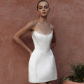Classic A-Line Mini White Wedding Dress Satin Lace Long Sleeve 3D Flower Sexy Backless With Button Srapless Wedding Gown