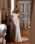 Graceful Off The Shoulder Mermaid Wedding Dresses Women Sequin Pleat Satin Boho Beach Bridal Gown Robe Customize De Mariee Champagne