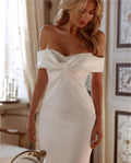 Graceful Off The Shoulder Mermaid Wedding Dresses Women Sequin Pleat Satin Boho Beach Bridal Gown Robe Customize De Mariee