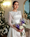 Luxury Satin Muslim Wedding Dresses Women's Mermaid Sexy Glitter Formal Long Sleeve Muslim 2 in 1 Bridal Gowns Vestidos De Novia