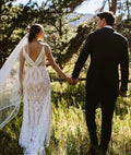 Boho Lightweight Wedding Dress Mermaid Lace Spaghetti Straps Deep V Neck Bare Backless Illsuion Cutouts Beach Bridal Gowns