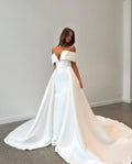 Luxury Solid Wedding Dresses Off The Shoulder V Neck Satin Mermaid Evening Prom Dress With Train Bride Gowns