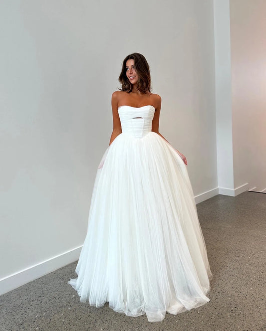 Beach Wedding Dresses A Line Strapless Tulle Bride Gowns Vestido de novia Sweetheart Neck Corset Bridal Dress