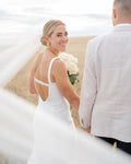White Square Collar Meidmaid Wedding Dresses Spandex Long Bridal Gowns Sweep Train Backless Vestidos Novias Boda