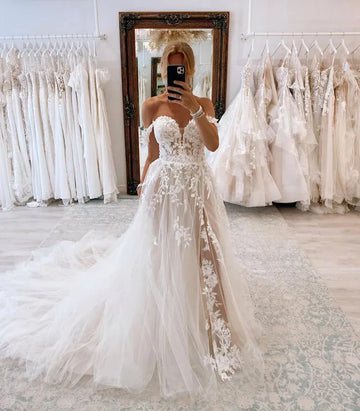 Sweetheart Slit Wedding Dress A-Line Tulle Bride Gown Custom Made Elegant Vestidos De Novia Robe De Mariée As Picture
