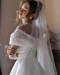 Fairy Long Sleeve Beaded Wedding Dresses A-Line Pleated Sweep Train Elegant Vestido de novia Robe de soirée for Women