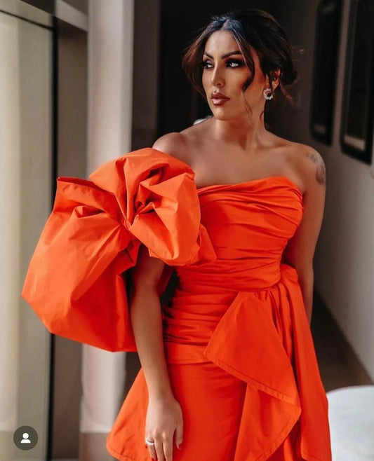 Red Saudi Arabi Prom Dresses One Shoulder Midi Evening Gowns Ankle Length Slit Pleats Women Formal Party Dress