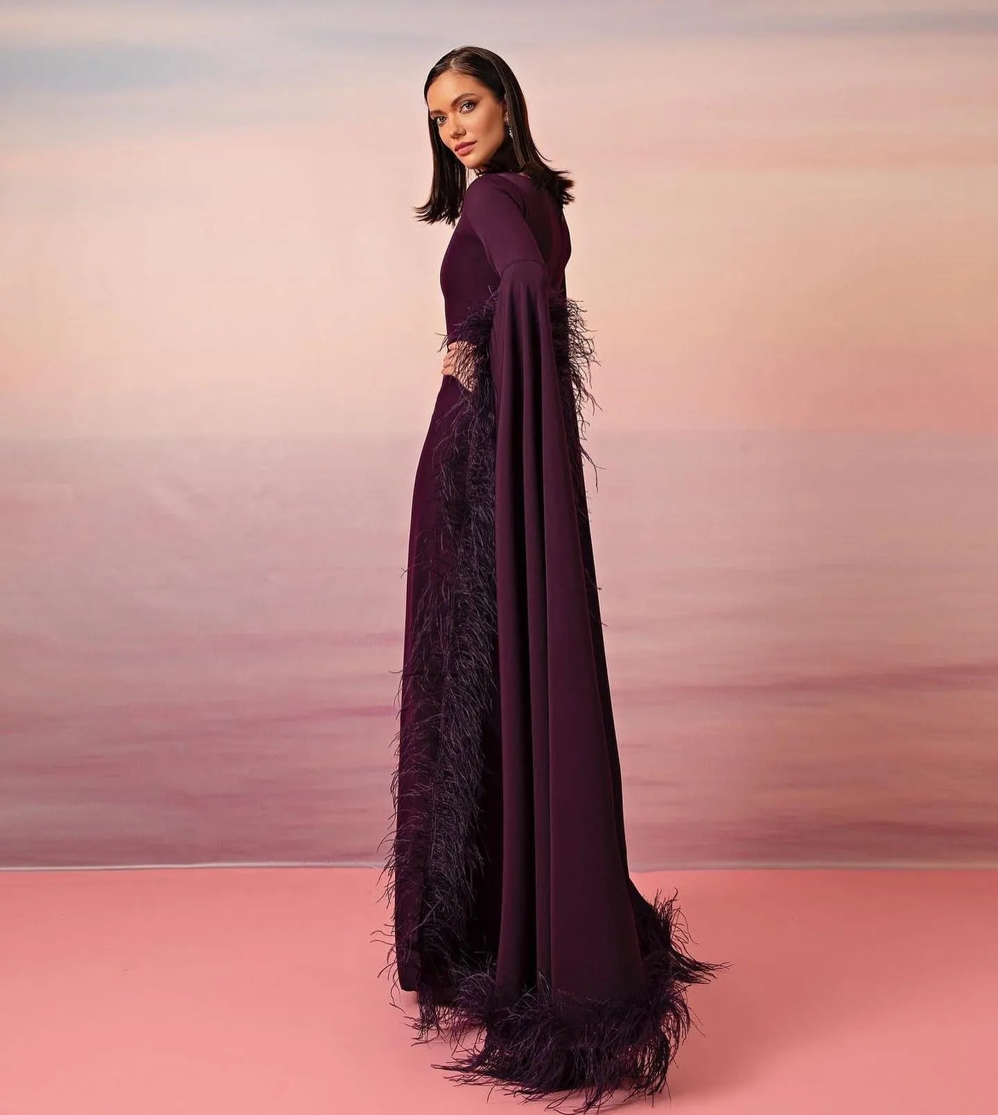 Mermaid Saudi Arabia Prom Party Gowns Long Slit Sleeves Formal Evening Dress Feather Prom Dresses Special Gowns