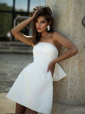 Simple Mini Wedding Dresses Women White Strapless Short Satin Wedding Gowns Saudi Arabia Bridal Prom Dress Customized