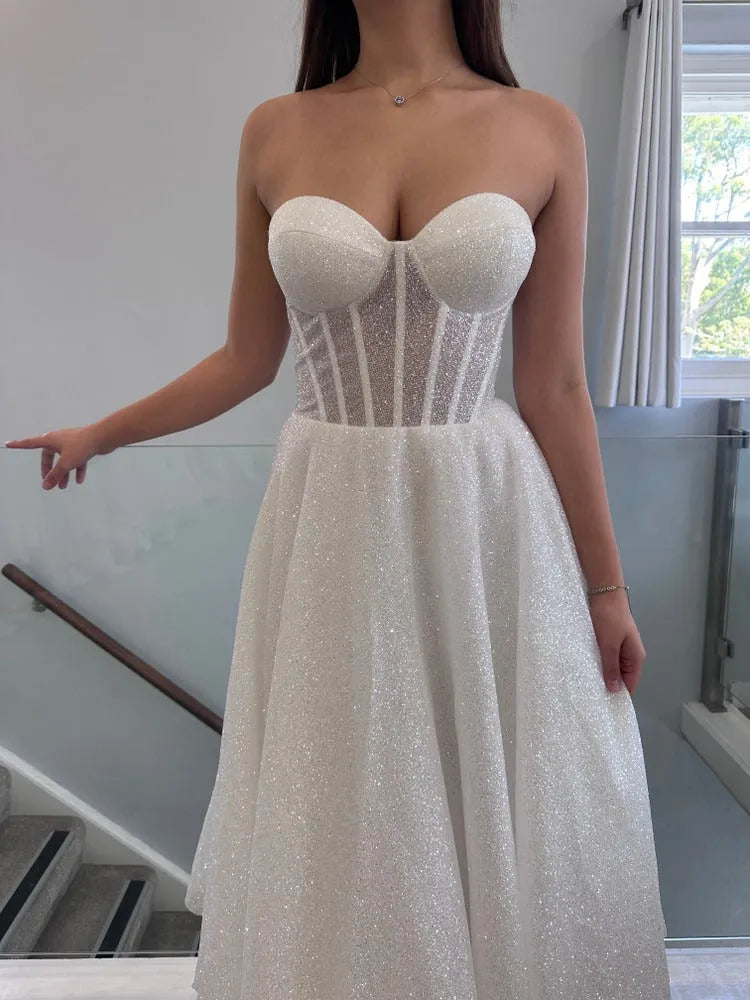 Sweetheart Neckline and Panelled Illusion Bodice Wedding Dress Vestido De Novia Court Train Bow Satin Bridal Gown Skirt Dress