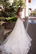 Exquisite See Through Wedding Dresses For Bride Puff Sleeves Backless Bridal Gowns Tulle Sexy Scoop Neck Robe De Mariée
