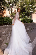 Exquisite See Through Wedding Dresses For Bride Puff Sleeves Backless Bridal Gowns Tulle Sexy Scoop Neck Robe De Mariée