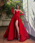 Wine Red Prom Dress Strapless Heart Neck Wedding Dresses Elegant Sleeveless Floor-Length Side Split Vestidos De Fiesta