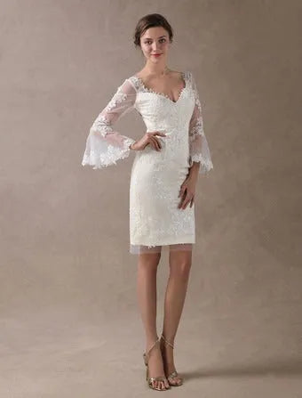 Ivory Satin Short Wedding Dress Modern Princess White Vestido De Novia Satin Mermaid Bridal Gowns ow Satin Court Train Sleeves Bridal Gown