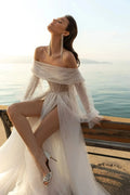 Sexy Sweetheart Wedding Dresses Detachable Sleeve Split Sparkle Beach 2 In 1 Bride Gowns Backless Train Robe De Mariée