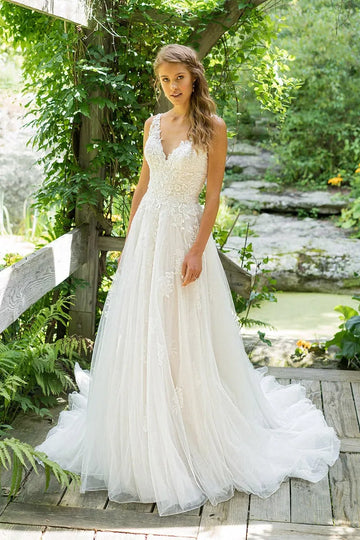 Wedding Dress Calssic Beach Wedding Dress Sleeveless V-neck Backless A-line Vestido De Noiva Robe De Mariee plus Ivory