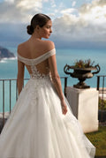 Elegant A-line Tulle Off the Shoulder Wedding Dress For Women With Appliques Buttons Bridal Gown Custom Made Vestidos De Novia