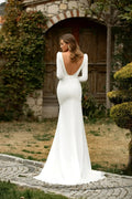 Modern Country Mermaid Wedding Dress With Belt Square Collar Long Sleeves Backless Elastic Satin Bridal Gown Dresses