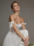 Short Wedding Dresses Modern Boning Spaghetti Strap A Line Tea Length White Bridal Gown vestido de noiva curto