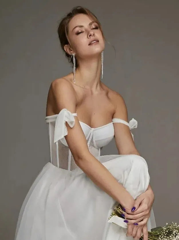 Short Wedding Dresses Modern Boning Spaghetti Strap A Line Tea Length White Bridal Gown vestido de noiva curto