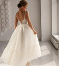 Simple A-Line Tulle Wave dot Wedding Dress Sleeveless Strapless Bridal Gowns Sexy Spaghet Strap Backless Lace Up Ankle-Length