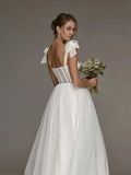 Short Wedding Dresses Modern Boning Spaghetti Strap A Line Tea Length White Bridal Gown vestido de noiva curto