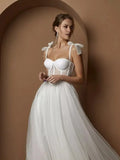 Short Wedding Dresses Modern Boning Spaghetti Strap A Line Tea Length White Bridal Gown vestido de noiva curto