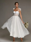 Short Wedding Dresses Modern Boning Spaghetti Strap A Line Tea Length White Bridal Gown vestido de noiva curto