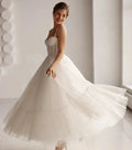 Simple A-Line Tulle Wave dot Wedding Dress Sleeveless Strapless Bridal Gowns Sexy Spaghet Strap Backless Lace Up Ankle-Length