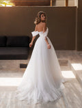 Sexy Strapless Wedding Dress Beads Corset A-Line Tulle Floor-Length Boho Beach Bride Gown Custom Sweep Train Gala Party Dress