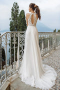 Fall In Love Dress Custom Beach Boho Wedding Dress Halter Neck Hollow Back Lace Appliques A-Line Chiffon Country Bridal Gown