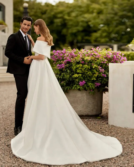 Classic Formal Off Shoulder Wedding Dresses For Women Elegant Sexy Mermaid Side Split Sweep Train Bridal Gowns Robe De Soirée